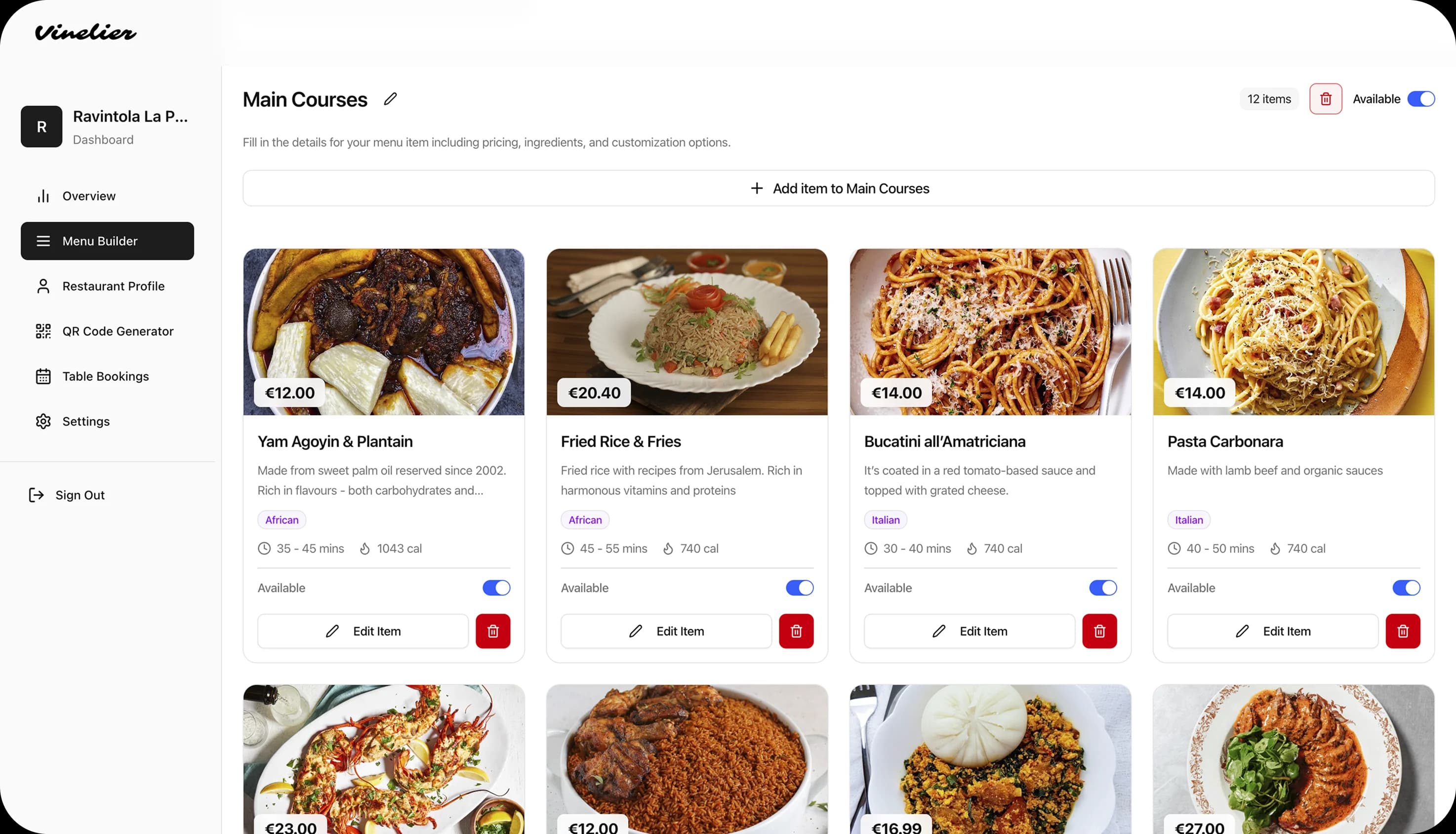 Vinelier Menu Builder