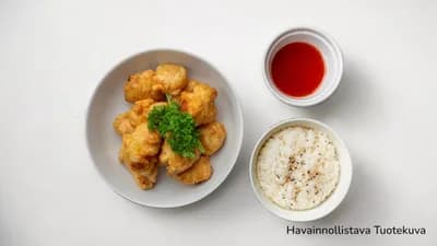 63. Friteerattua kanaa ja ranskalaisia