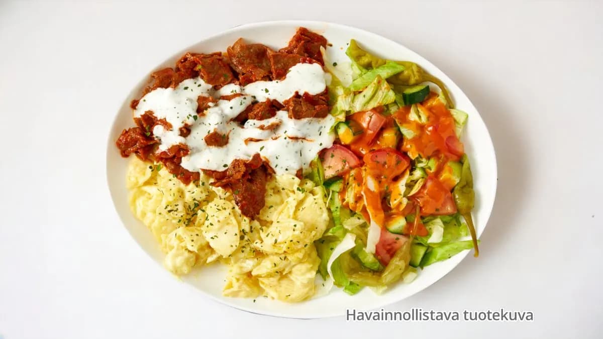 Kebab valkosipuliperunoilla