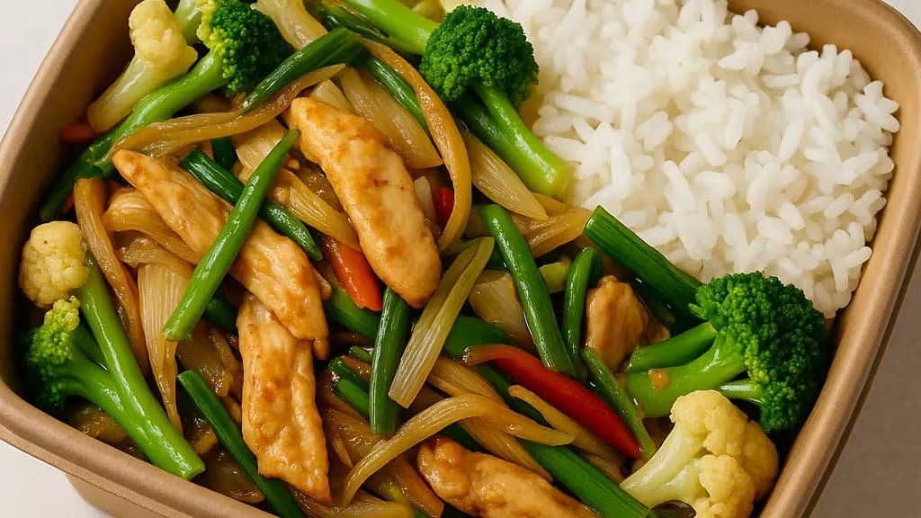 Satay-kanaa annos riisillä 鸡