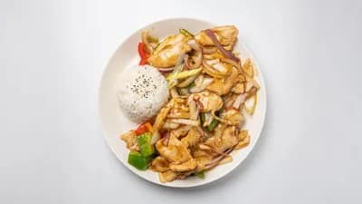 Fried chicken with vegetables+rice