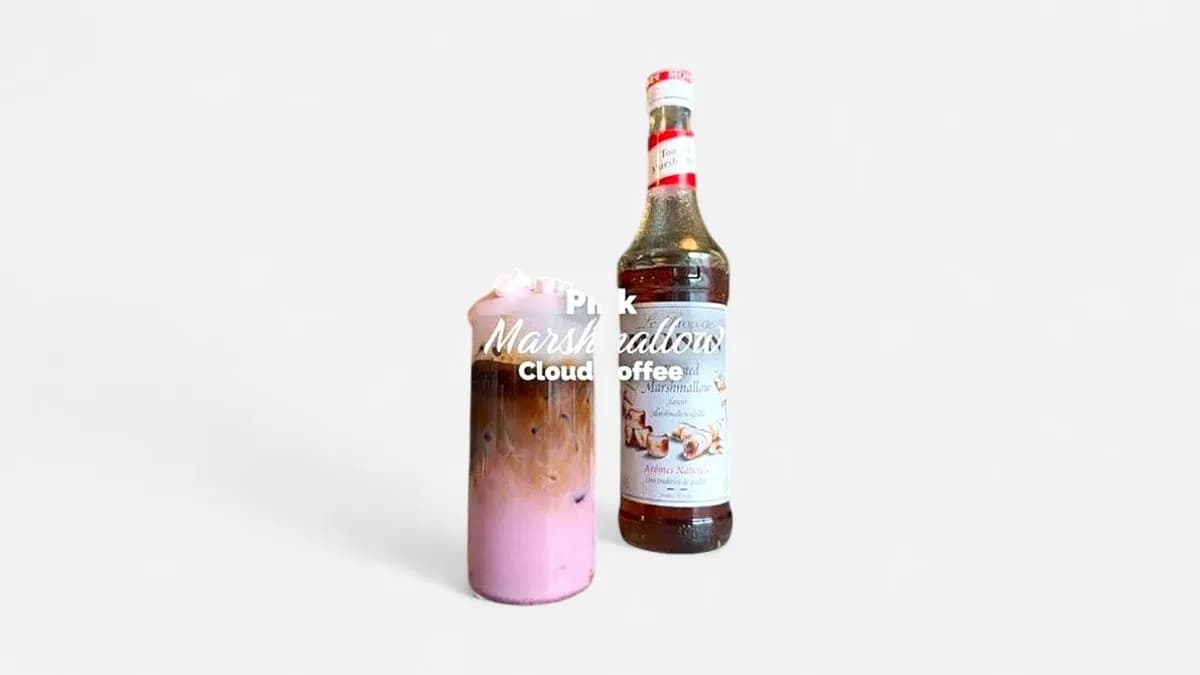 Pink cute latte with marshmallows