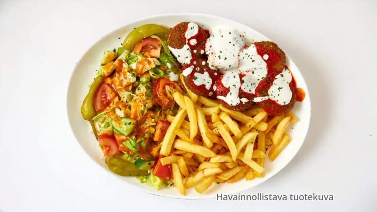 Falafel valitsemillasi perunoilla