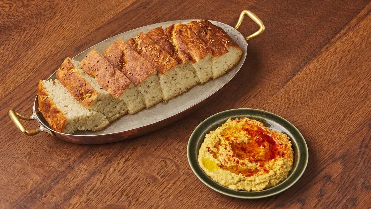 Half a foccacia + hummus