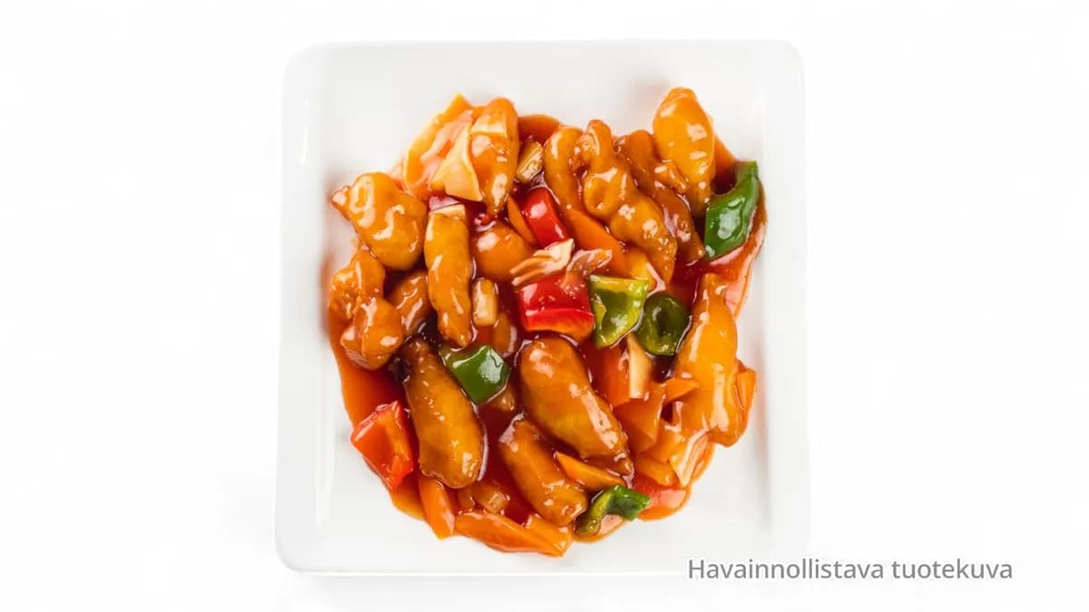 8. Friteerattua kanaa hapanimeläkastikkeessa