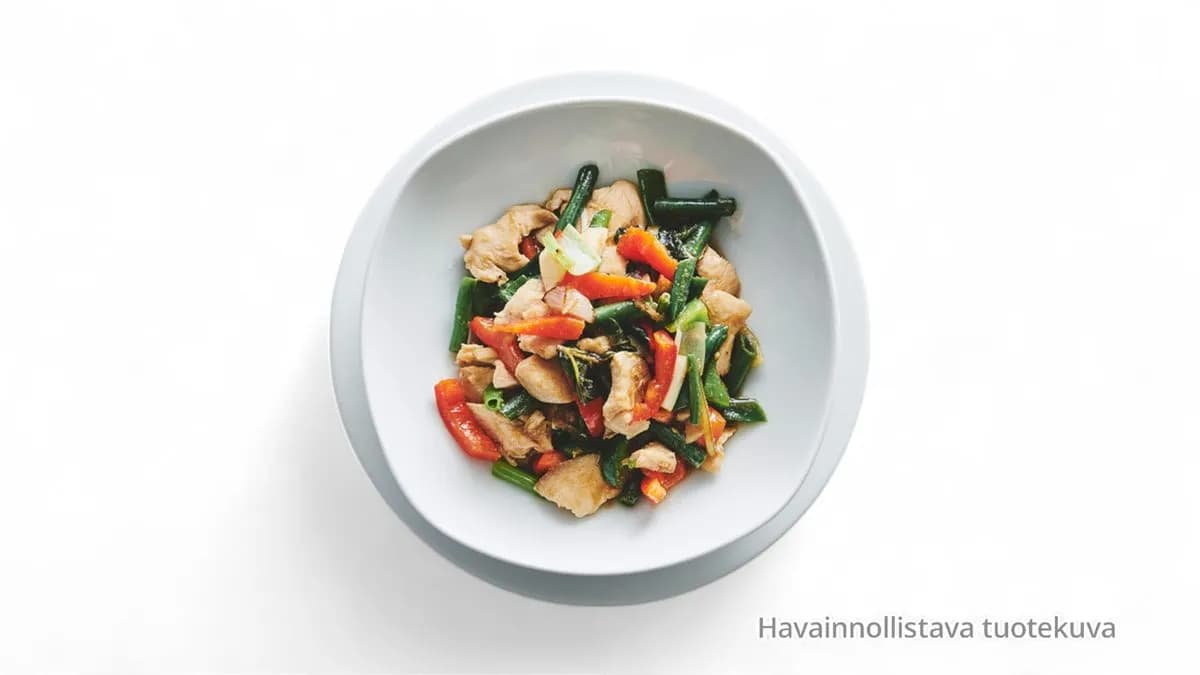 12. Kanaa ja vihanneksia (soijakastikkeessa)