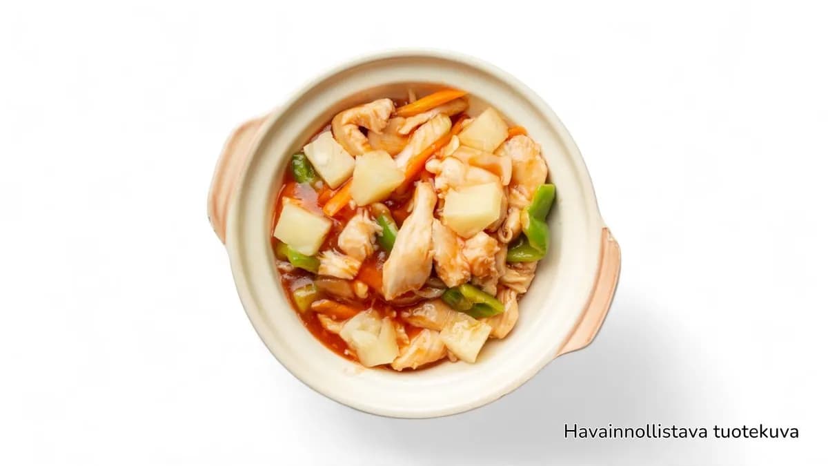 36. Paistettua kanaa, ananasta & hapanimeläkastike