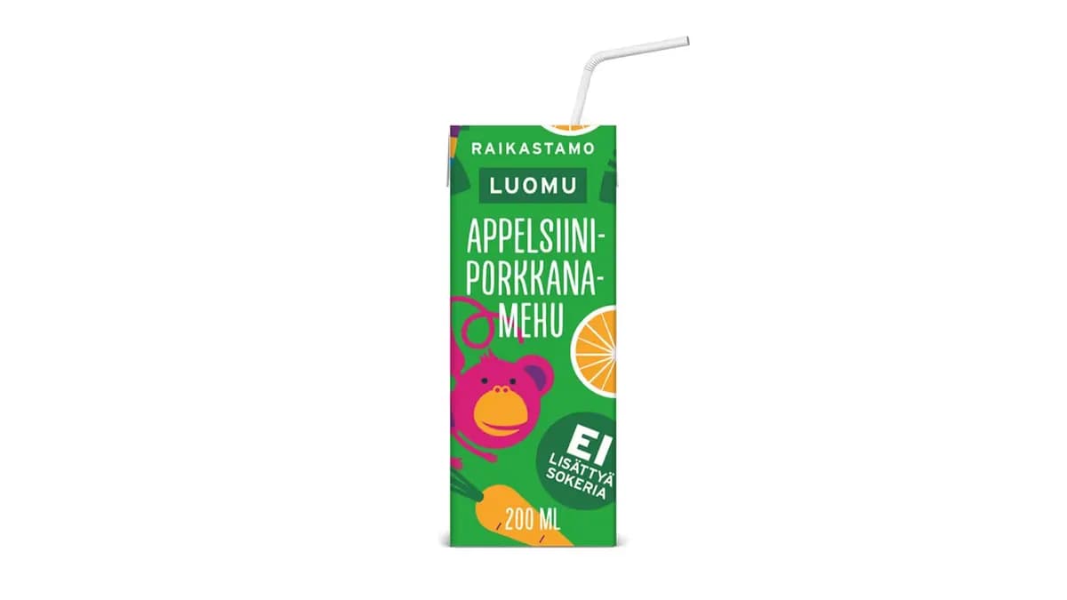 Raikastamo Luomu Appelsiini-Porkkanapillimehu 200ml