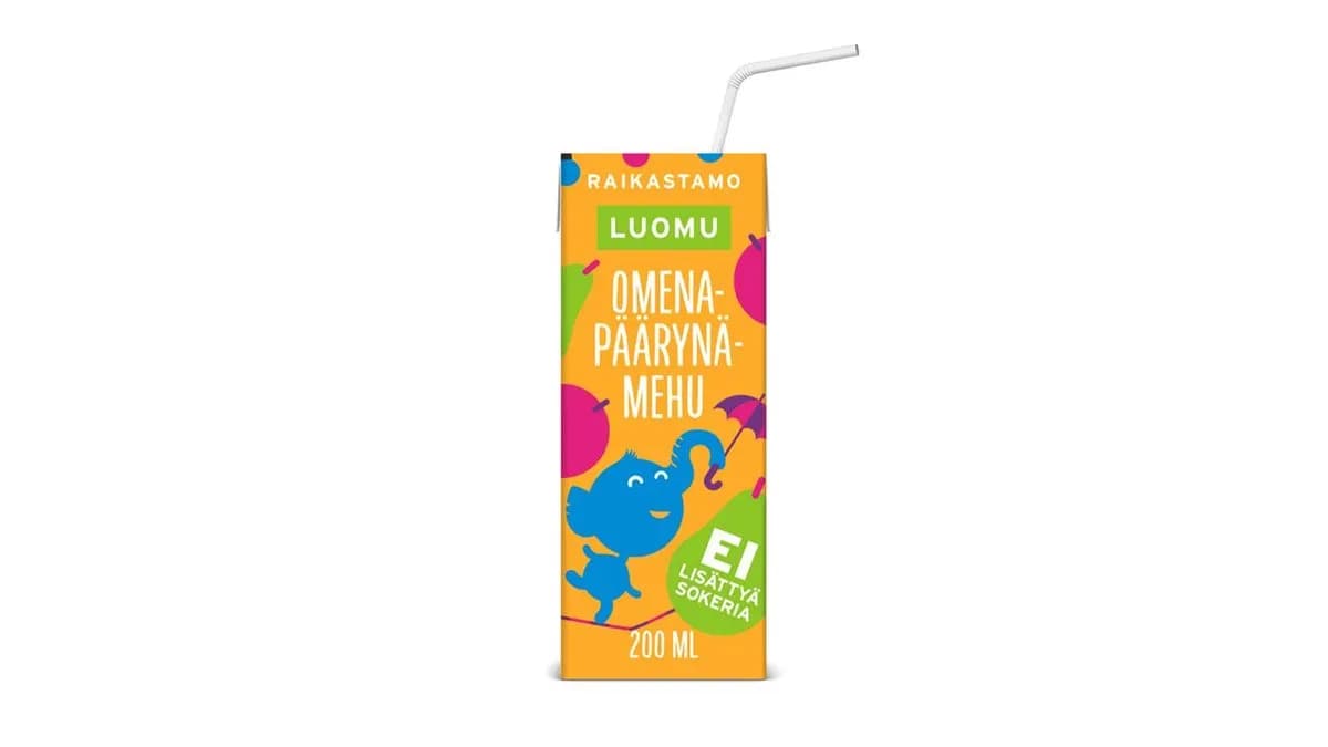 Raikastamo luomu omena-päärynä pillimehu 200ml