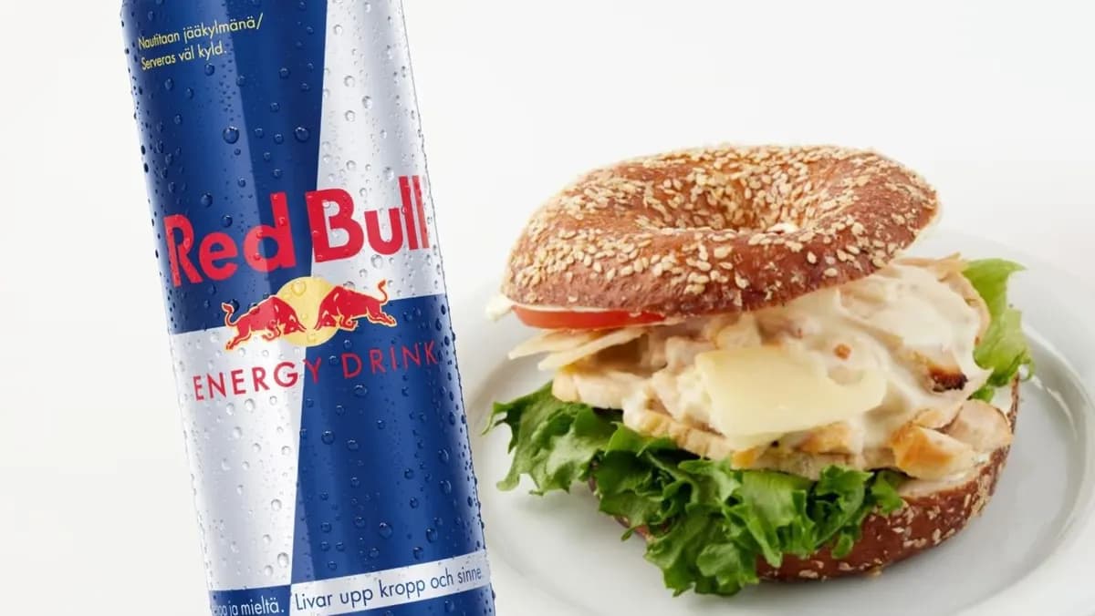 Kana-caesar bagel ja Red Bull infusion