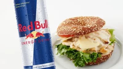 Kana-caesar bagel ja Red Bull infusion