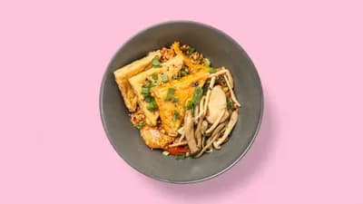 Vegan Kimchi Fried Rice with Tofu & Mushrooms