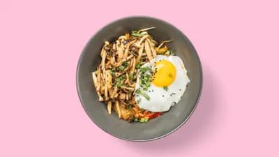 Vege Kimchi Fried Rice with Mushrooms