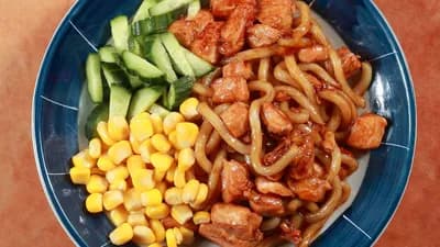 Salmon udon noodles