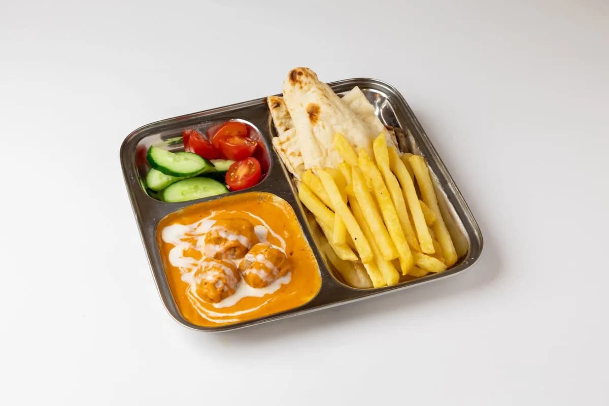 Lasten Meatballs with French Fries + Mango lassi