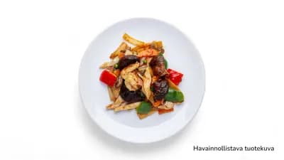 Paistettua tofua ja cashew-pähkinöitä