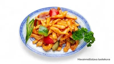 Paistettua kanaa hapanimeläkastikkeessa