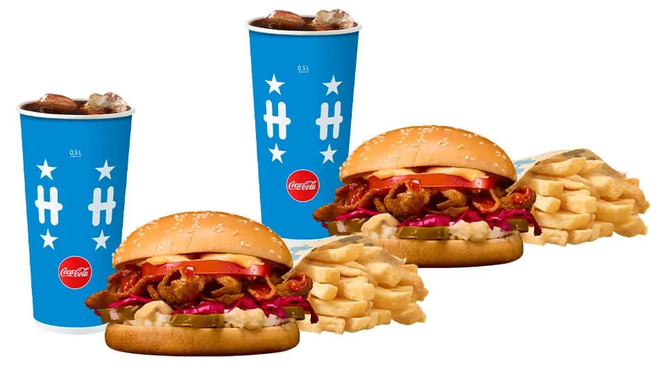 Kaksi isoa VEKE® Dönersoijakebabhampurilaisateriaa yht. 22 €