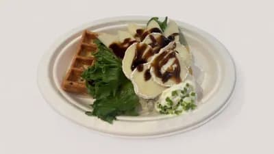 Vuohenjuusto-päärynävohveli